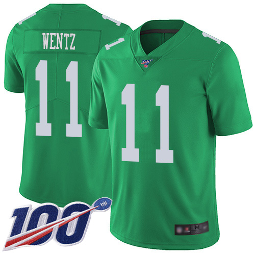 Men Philadelphia Eagles #11 Carson Wentz Limited Green Rush Vapor Untouchable NFL Jersey 100th Season